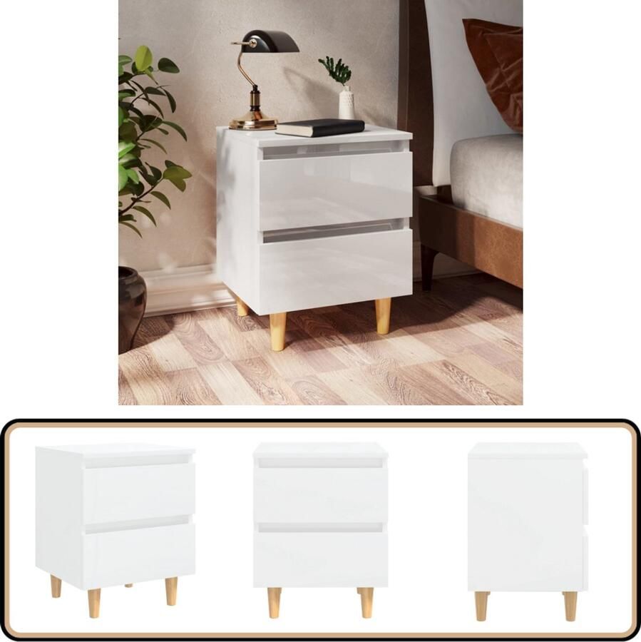 VidaXL Nachtkastje Hoogglans wit 40x35x50 cm Nachtkastje Scandinavisch Witte Meubelen Slaapkamermeubilair Nachtlamp Boekenplank Opslagmogelijkheden Grenoble