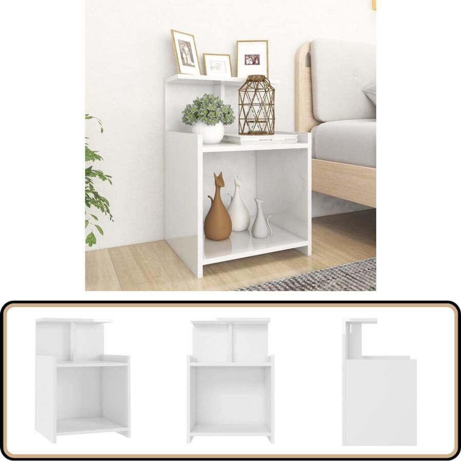 The Living Store Nachtkastje 40x35x60 cm bewerkt hout hoogglans wit Nachtkastje Nachtkast Slaapkamermeubel Houten Nachtkast Wit Nachtkastje - Foto 2