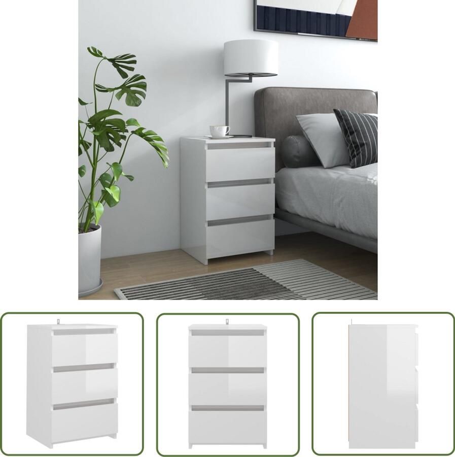 VidaXL Nachtkastje Hoogglans Wit 40x35x62 5 cm Nachtkastje Slaapkamermeubel Nachttafel Houten Meubel Witte Kast Modern Nachtlampje Decoratief Item Opslagmogelijkheden Minimalistisch Design Scandinavische Stijl