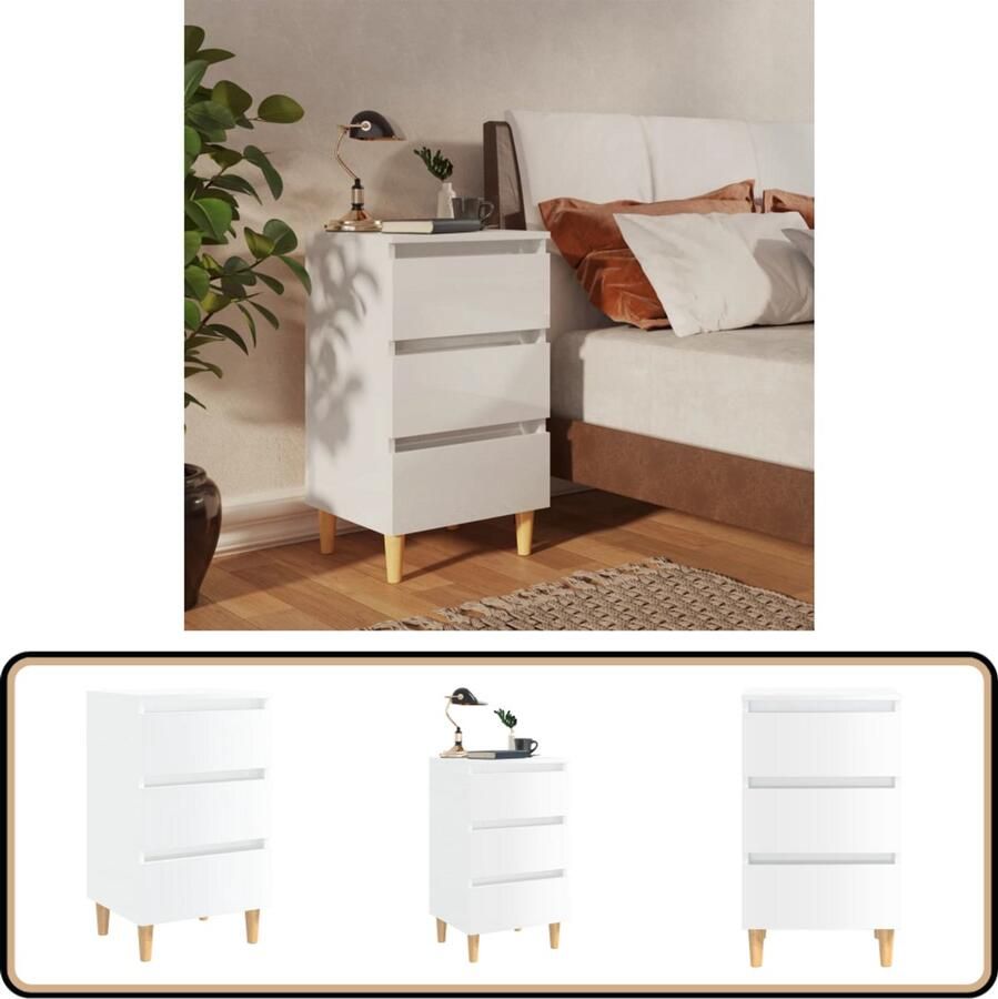 VidaXL Nachtkastje Hoogglans Wit 40x35x69 cm Nachtkastje Scandinavisch Design Bedkastje Witte Meubelen Opbergruimte Hoofdbordeau Slaapkamerinrichting Woonaccessoires Minimalistisch Modern Compact Multifunctioneel