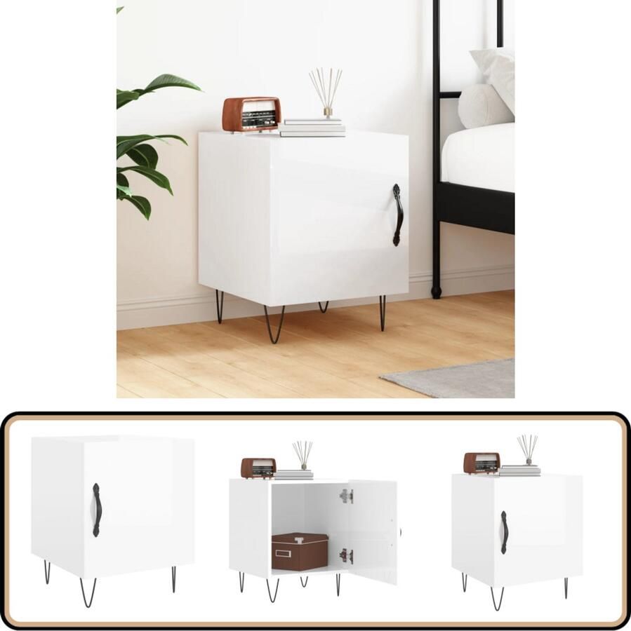 VidaXL Nachtkastje Hoogglans Wit 40x40x50 cm Nachtkastje Slaapkamerdecoratie Bijzettafels Houten Meubel Modern Design
