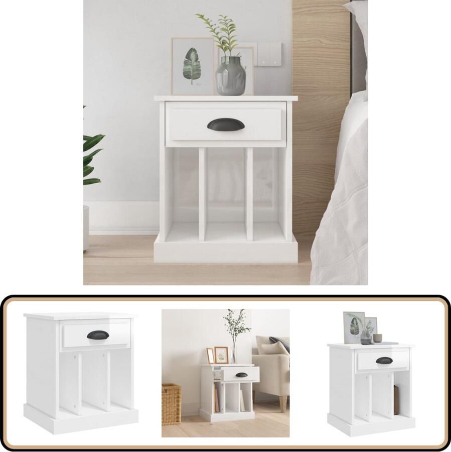 VidaXL Nachtkastje Hoogglans Wit 43x36x50 cm Nachtkastje Kast Slaapkamermeubilair Houten Meubel Witte Kast