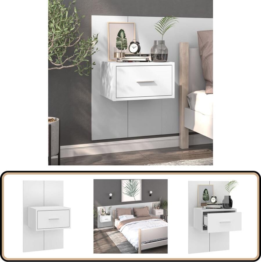 The Living Store Wandnachtkast Wandmontage Afmetingen- 48.5 x 32.5 x 80 cm Kleur- Wit Materiaal- Bewerkt hout Wandlamp Nachtlamp Wandkasten Bergruimte Slaapkamersdecoratie - Foto 2
