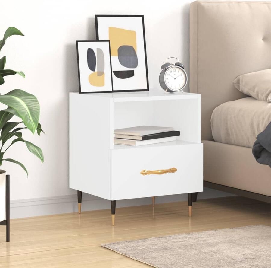 VidaXL Nachtkastje Hoogglans Wit Bewerkt Hout Nachtkastje Kast Bijzettafel Meubilair Slaapkamer Moderner Nachttafel Houten Nachtkastje Wit Nachtkastje - Foto 2