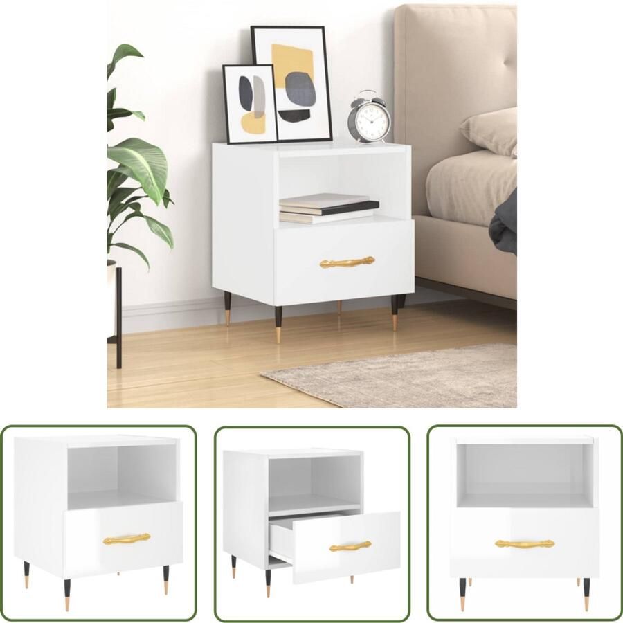 VidaXL Nachtkastje Hoogglans Wit Bewerkt Hout Nachtkastje Kast Bijzettafel Meubilair Slaapkamer Moderner Nachttafel Houten Nachtkastje Wit Nachtkastje