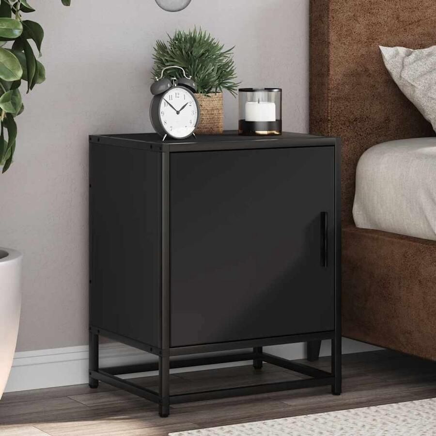 VidaXL Nachtkastje Hout en Metaal Zwart 40x31x50 cm Nachtkastje Nachtkastjes Bijzettafel Wandkastje