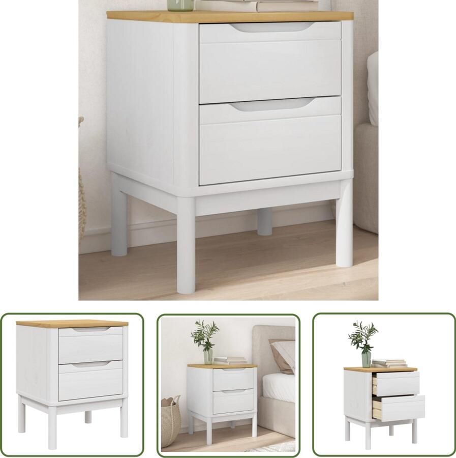 VidaXL Nachtkastje FLORO 45x39x57 cm massief grenenhout wit Nachtkastje Hout Grenenhouten Nachtkastje Wit Nachtkastje Slaapkamersmeubilair