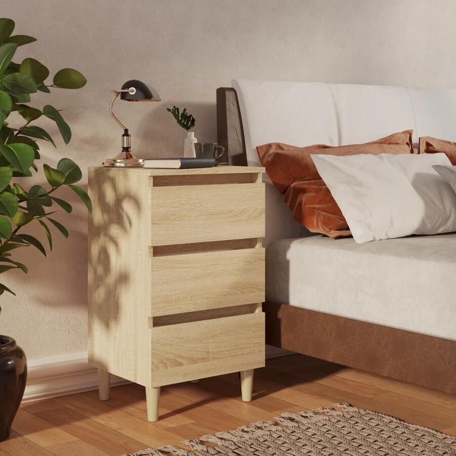 VidaXL Nachtkastje Houten poten 40x35x69 cm Sonoma eikenkleurig Nachtkastje Scandinavisch Meubilair Bedkastje Salontafel Woonkamerdecoratie Opslagmeubelen Bedroom Furniture Living Room Decor - Foto 2