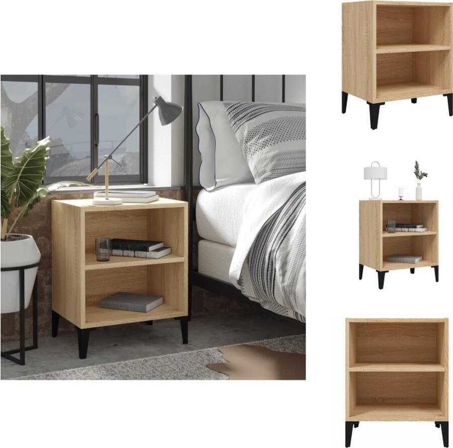 VidaXL Nachtkastje Industrieel Sonoma eiken 40x30x50 cm Met metalen poten Kast
