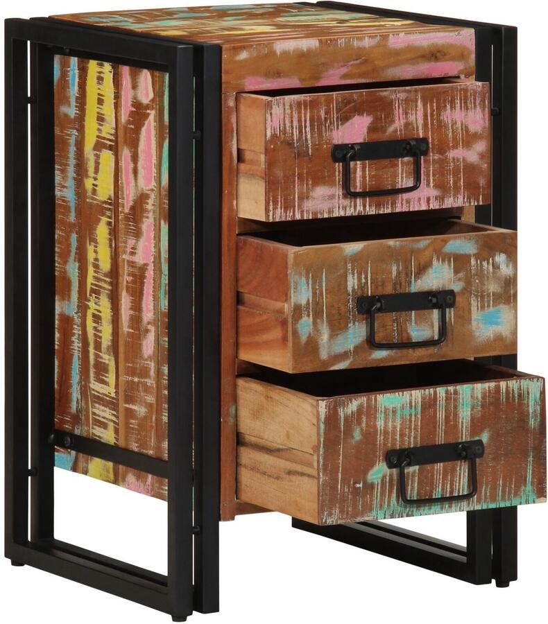 VidaXL Nachtkastje Meerkleurig Zwart Massief gerecycled hout ijzer