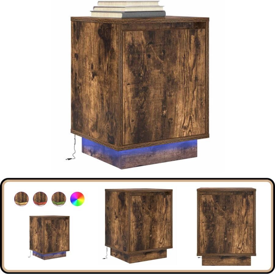 VidaXL Nachtkastje LED 38x34x50cm Gerookt Eiken Nachtkastje Nachtkastjes -nachtkastje