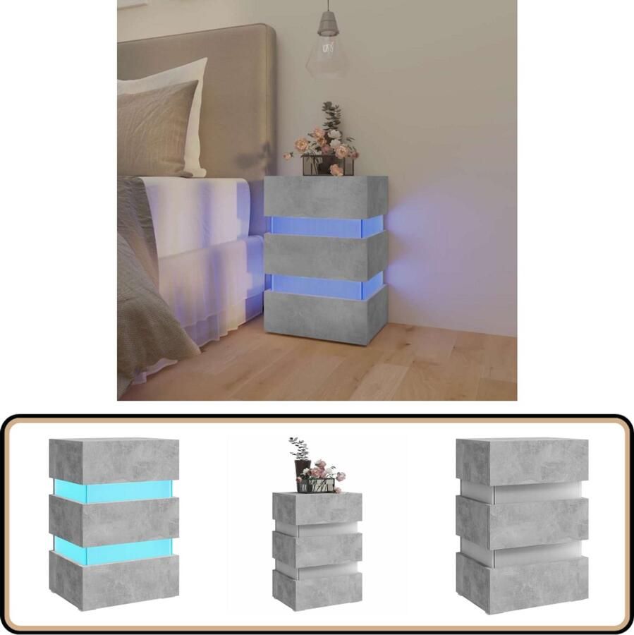 VidaXL Nachtkastje LED 45x35x67 cm Betongrijs Nachtkastje Led Lamp Betonnen Grijs Slaapkamer Decoratie Nachtlampje Woonaccessoires Design Meubel