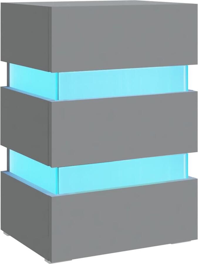 VidaXL Nachtkastje LED 45x35x67 cm Bewerkt hout Grijs Nachtkastje Led Lamp Nachtlamp Slaapkamermeubel Design Meubel Houten Kast Grijze Kast