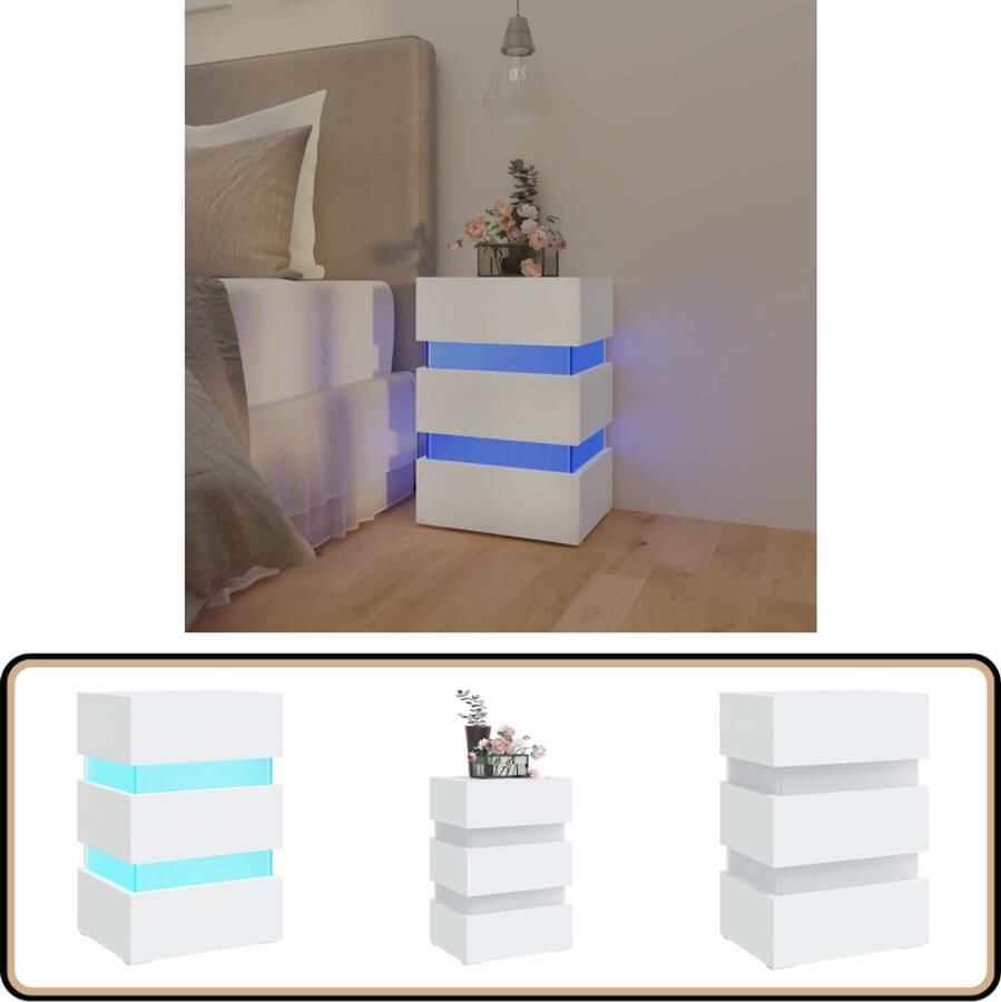 VidaXL Nachtkastje LED 45x35x67 cm Wit Nachtkastje Led Lamp Nachtlamp Slaapkamermeubel Houten Meubel