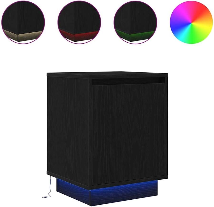 VidaXL Nachtkastje LED-verlichting 38x34x50 cm Zwart Nachtkastje Nachtkastjes -nachtkastje