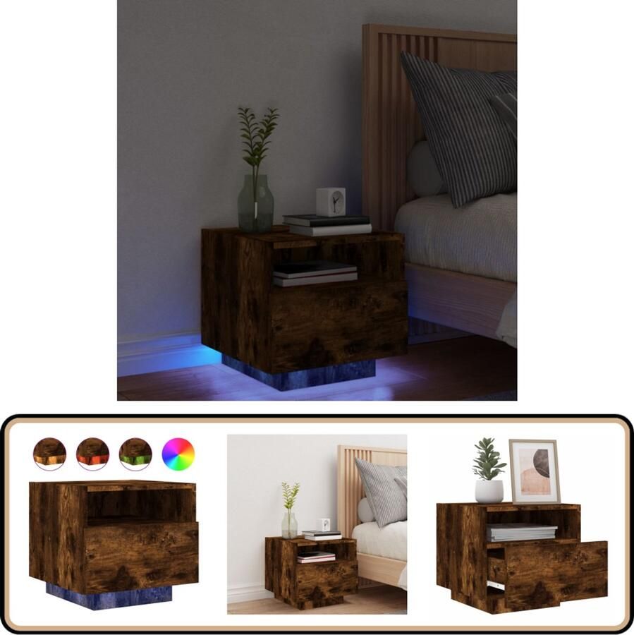 VidaXL Nachtkastje LED-verlichting 40x39x37 cm Nachtkastje Nachtkastjes Nachtkastje Met LED Nachtkastje Met LED-verlichting