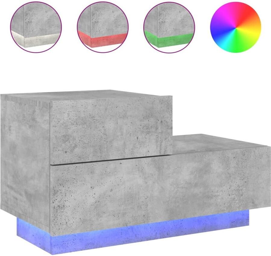 The Living Store Nachtkastje met LED-verlichting 70x36x40 5 cm betongrijs Nachtkastje Nachtkastjes Nachtkastje Met LED Nachtkastje Met LED-verlichting - Foto 2