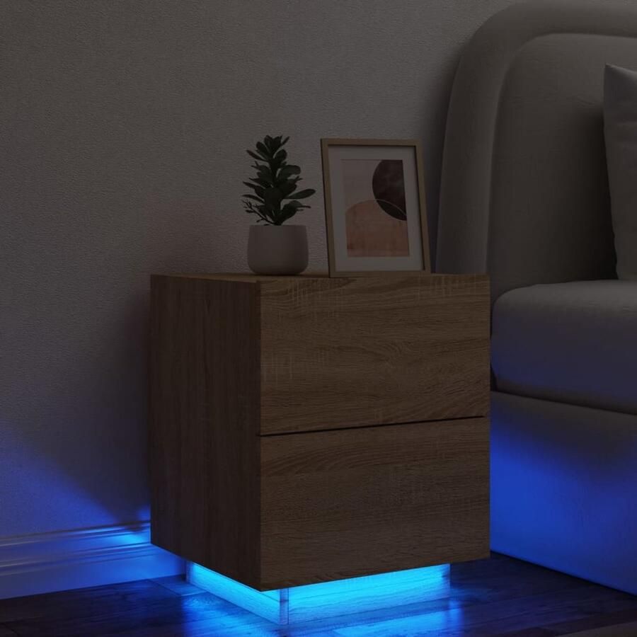 VidaXL Nachtkastje LED Verlichting Sonoma Eiken Nachtkastje Led Lamp Houten Kast Bedroom Furniture Slaapkamermeubilair - Foto 2
