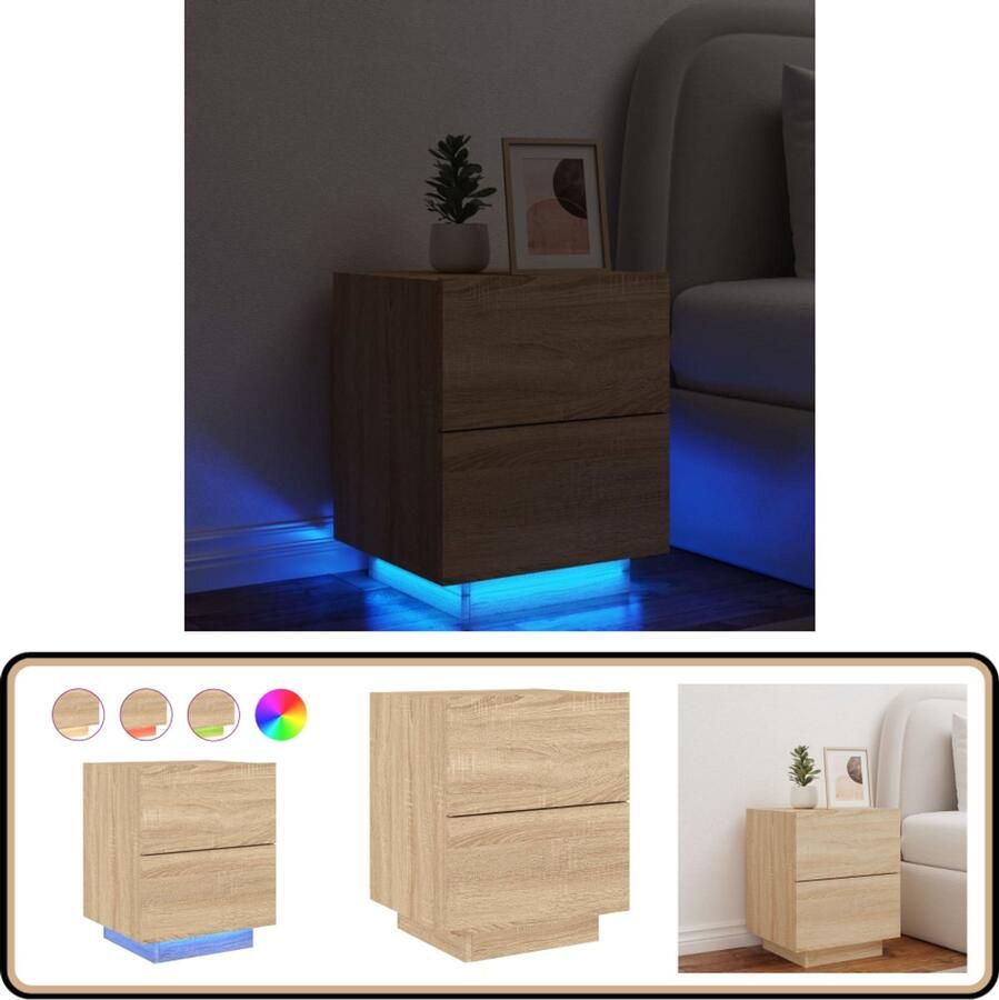 VidaXL Nachtkastje LED Verlichting Sonoma Eiken Nachtkastje Led Lamp Houten Kast Bedroom Furniture Slaapkamermeubilair