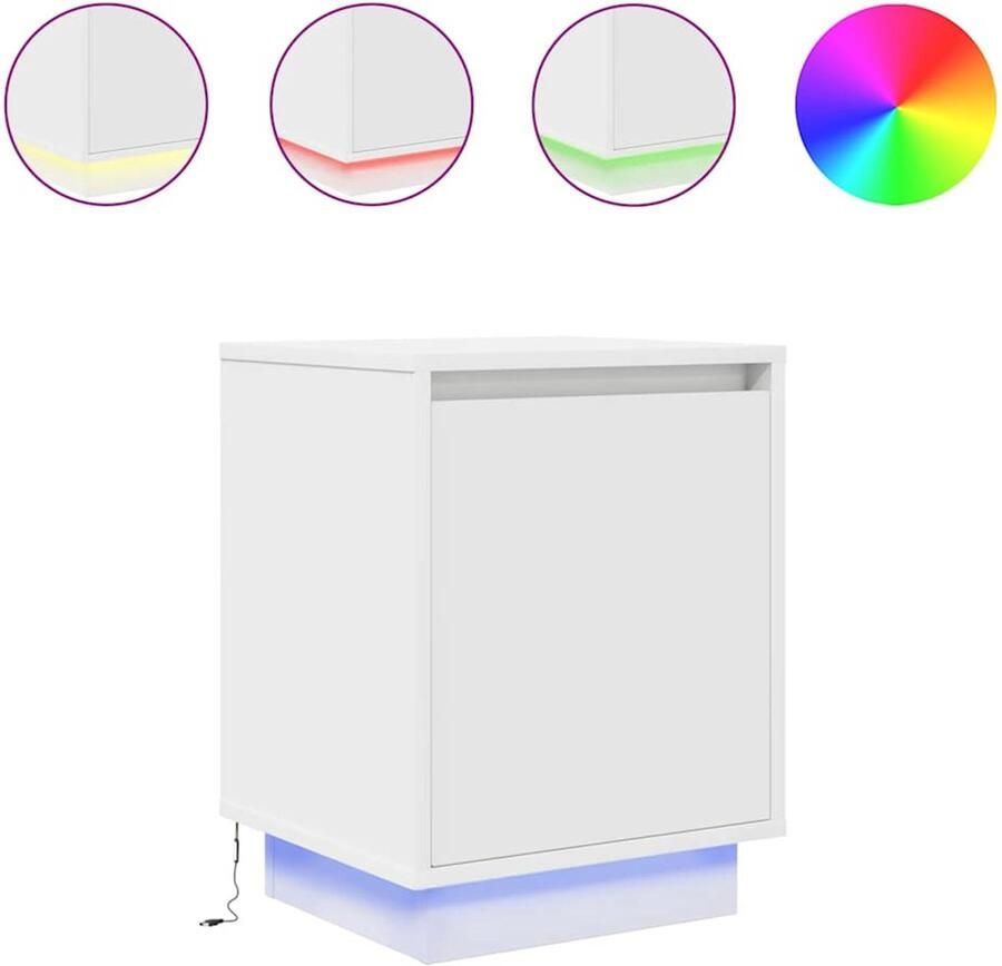 VidaXL Nachtkastje LED-verlichting Wit 38x34x50 cm Nachtkastje Nachtkastjes -nachtkastje