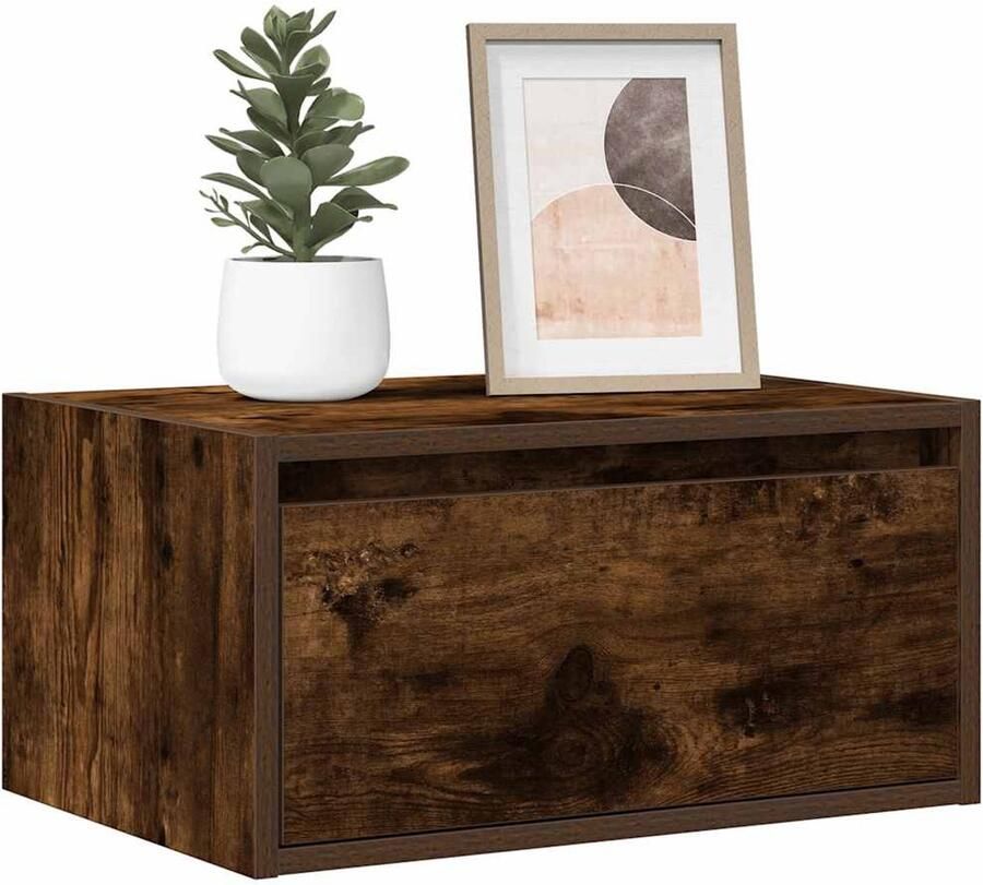 VidaXL Nachtkastje LED's Wandgemonteerd Gerookt Eiken Nachtkast Tv Kast Led Verlichting Nachtkastje Meubilair