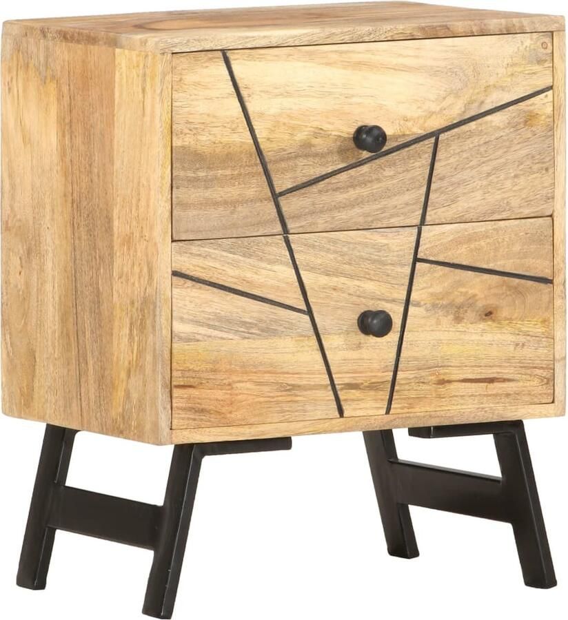 VidaXL Nachtkastje Mangohout 40x30x50 cm 2 Lades Nachtkastje Mangohout Vintage Rustic Bedroom Furniture Side Table Storage Solutions Living Room Decor - Foto 2