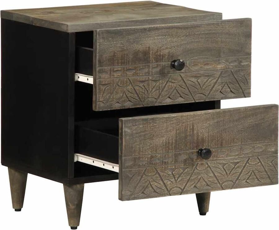 The Living Store Nachtkastje 40x33x46 cm massief mangohout lichtgrijs Nachtkastje Mango Hout Kastje Slaapkamer Opbergruimte - Foto 2