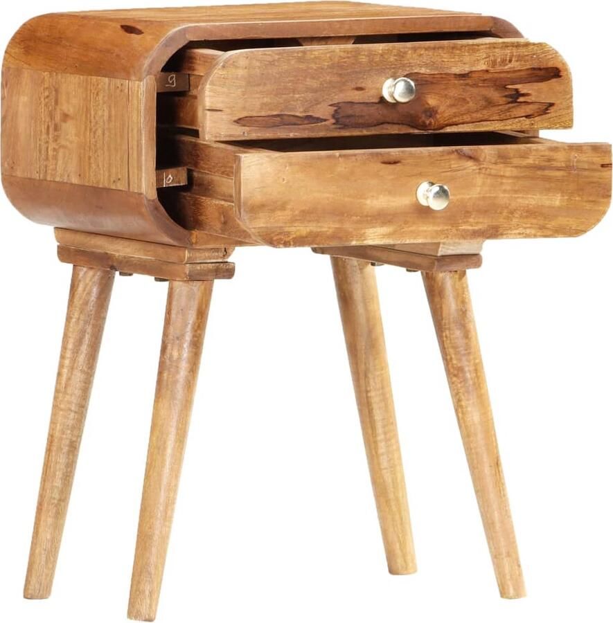 VidaXL Nachtkastje Mangohout 43x30x58 cm 2 lades Nachtkastje Massief Mangohout Vintage Stijl Rustic Design Slaapkamermeubilair Opbergruimte Woonaccessoires - Foto 2