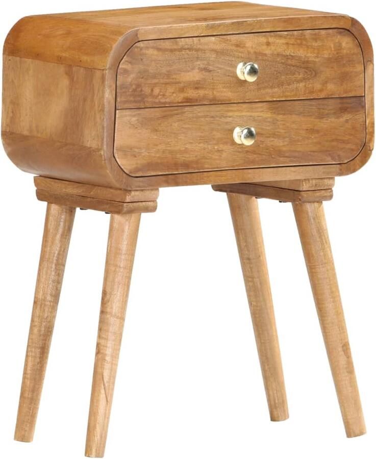 VidaXL Nachtkastje Mangohout 43x30x58 cm 2 lades Nachtkastje Massief Mangohout Vintage Stijl Rustic Design Slaapkamermeubilair Opbergruimte Woonaccessoires
