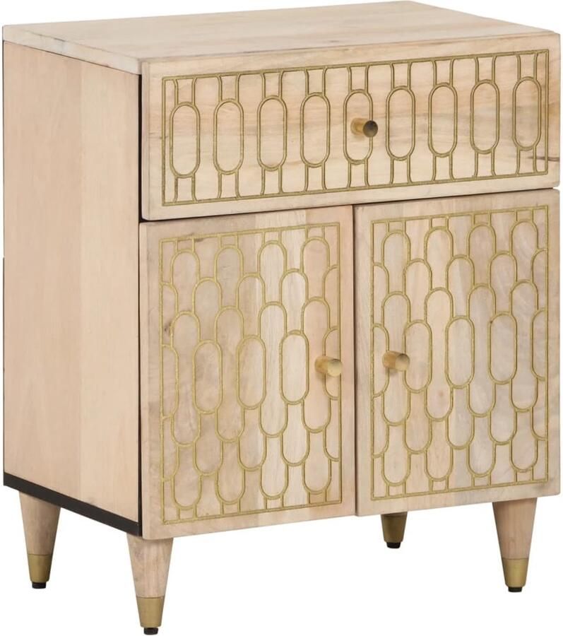 The Living Store Nachtkastje 50x33x60 cm massief mangohout Nachtkastje Mango Wood Vintage Design Woonaccessoires Bedroom Furniture