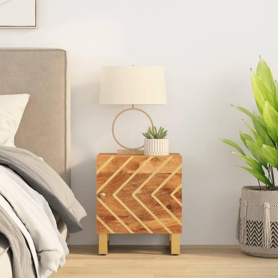 VidaXL Nachtkastje Mangohout Bruin en Zwart Nachtkastje Mangohouten Kast Houten Kast Slaapkamerspullen Kamerdecoratie Sidetable Salontafel - Foto 2