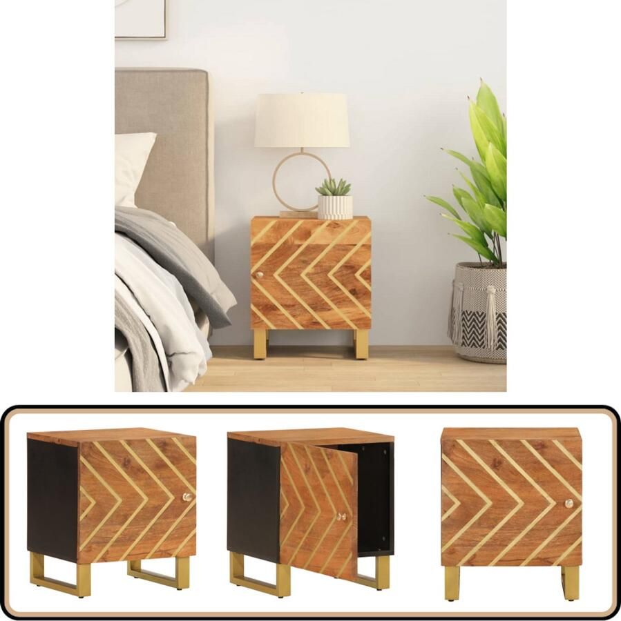 VidaXL Nachtkastje Mangohout Bruin en Zwart Nachtkastje Mangohouten Kast Houten Kast Slaapkamerspullen Kamerdecoratie Sidetable Salontafel