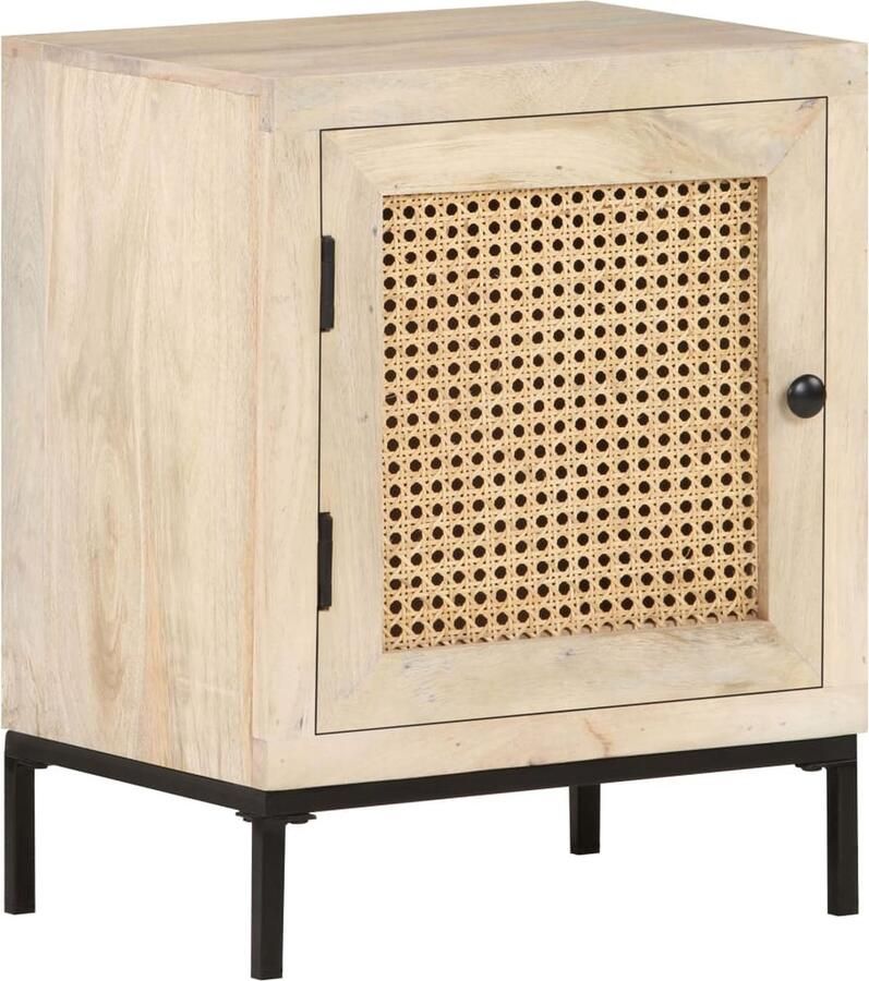 VidaXL Nachtkastje Mangohout & Riet 40x30x50cm Nachtaandtafel Mangohout Rustic Vintage Slaapkamermeubel Woonaccessoires - Foto 2