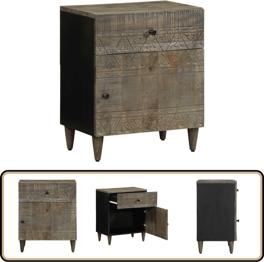 VidaXL Nachtkastje Mangohout Lichtgrijs 50x33x60cm Nachtkastje Mango Hout Slaapkamer Meubilair Bijzettafel Vintage Kast