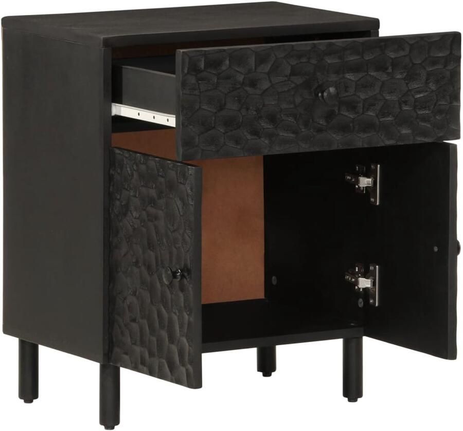 The Living Store Nachtkastje 50x33x60 cm massief mangohout zwart Nachtkastje Nachtkastjes Bijzettafel Wandkastje - Foto 2