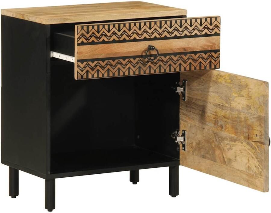 VidaXL Nachtkastje Mangohout Zwart 50x33x60 cm Nachtkastje Nachtkastjes Bijzettafel Wandkastje