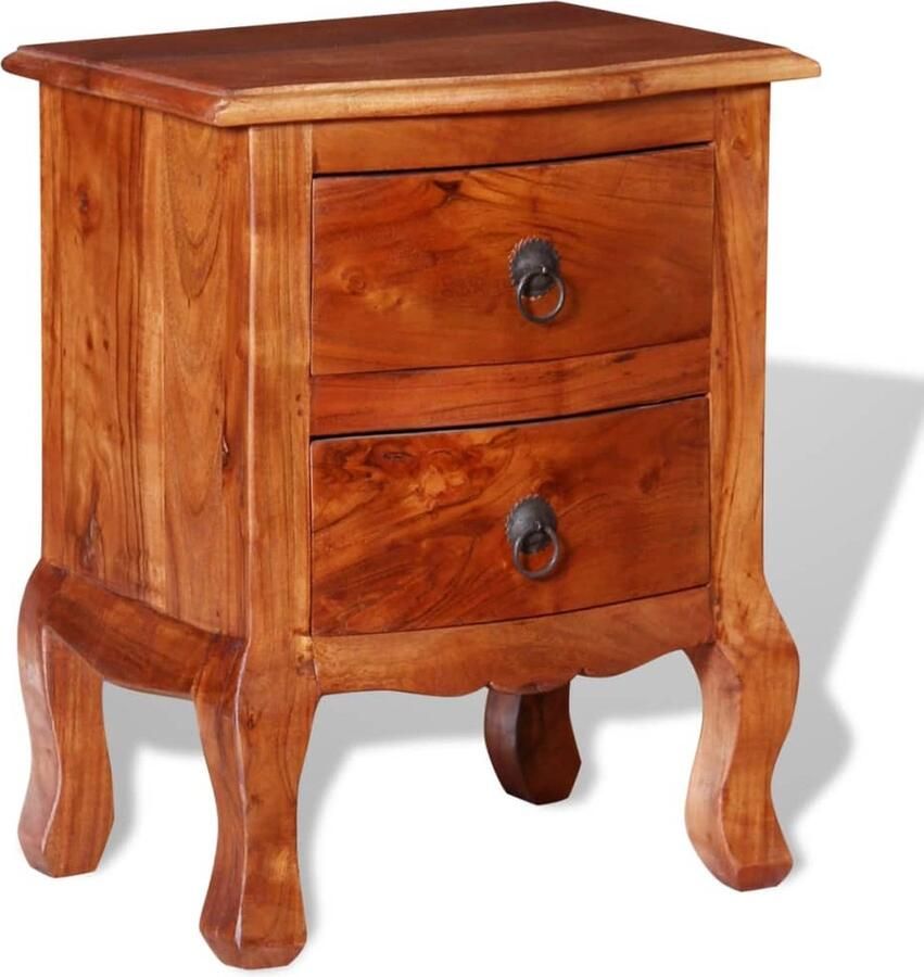 VidaXL Nachtkastje Massief Acaciahout 2 Lades Nachtkast Nachtkastje Acacia Meubilair Vintage Stijl Tv Tafel Salontafel Bijzettafel Lade Kast - Foto 2