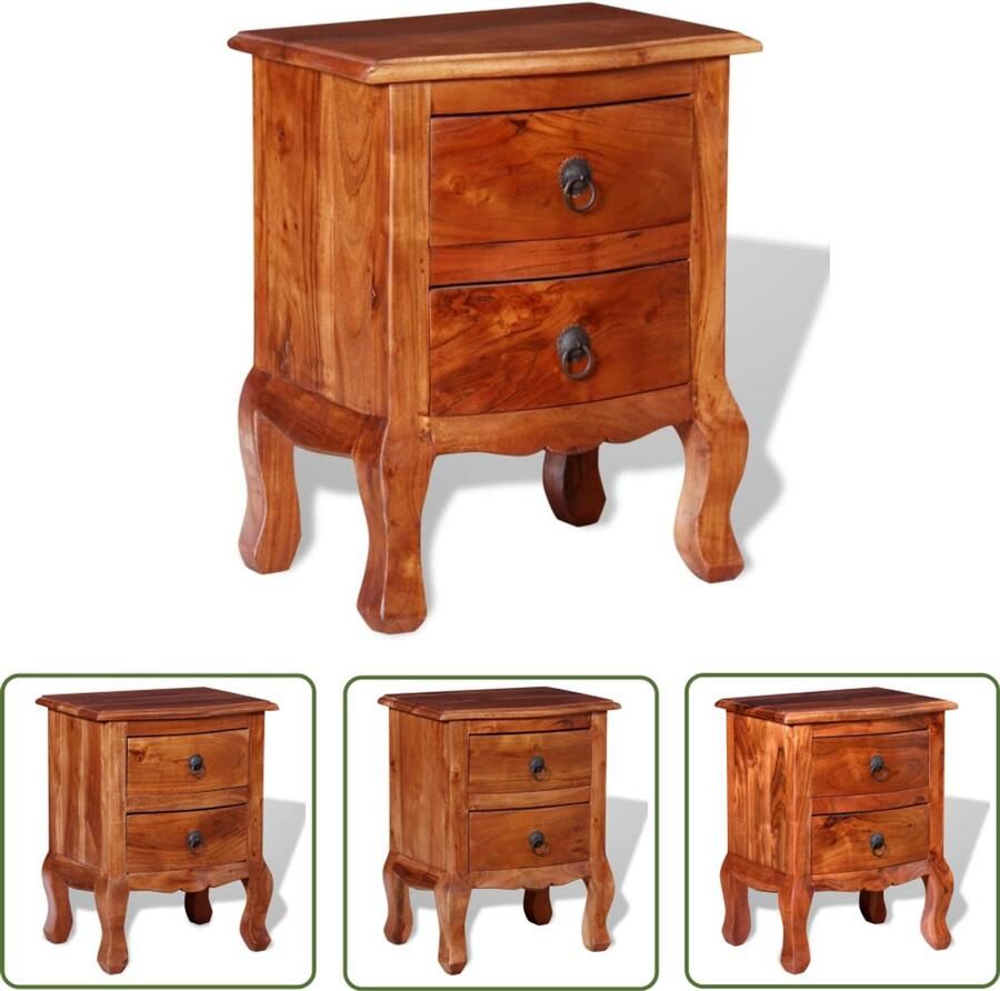 VidaXL Nachtkastje Massief Acaciahout 2 Lades Nachtkast Nachtkastje Acacia Meubilair Vintage Stijl Tv Tafel Salontafel Bijzettafel Lade Kast