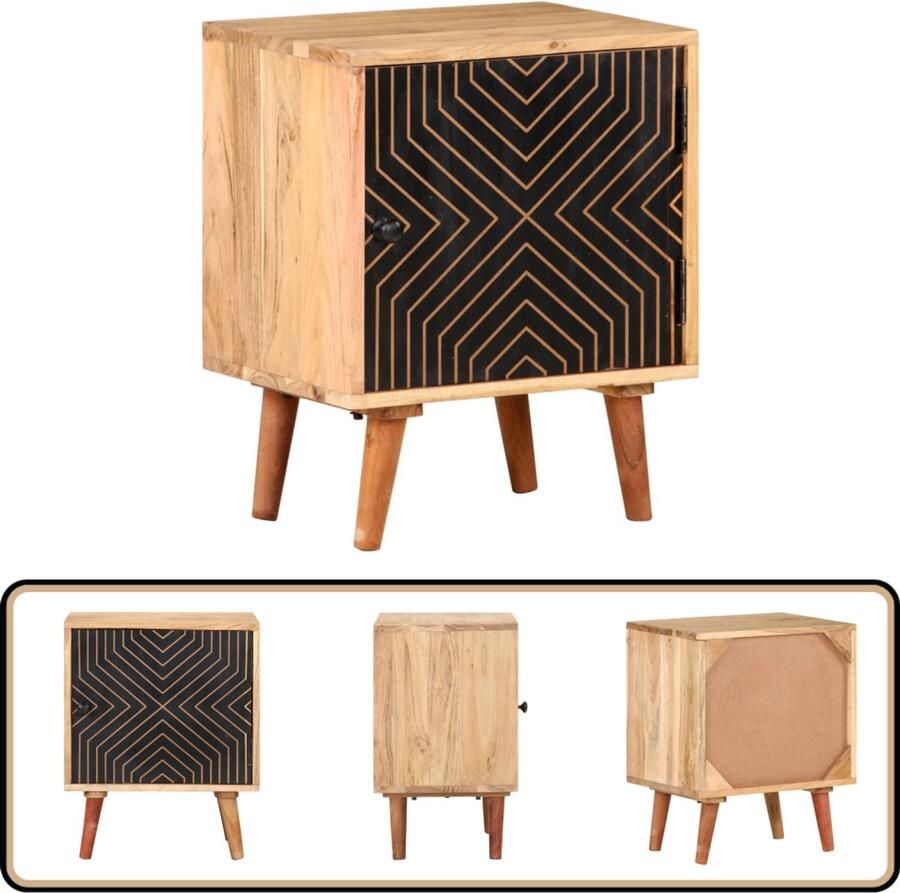VidaXL Nachtkastje Massief Acaciahout 40x30x50 cm Nachtaandacht Bijzettafel Bedkamermeubel Acacia Meubilair Vintage Meubel