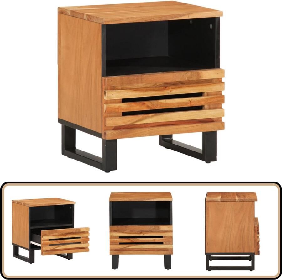 VidaXL Nachtkastje Massief Acaciahout 40x34x46 cm Nachtaandachtje Industrieel Design Acacia Hout Opbergvak Bijzettafel