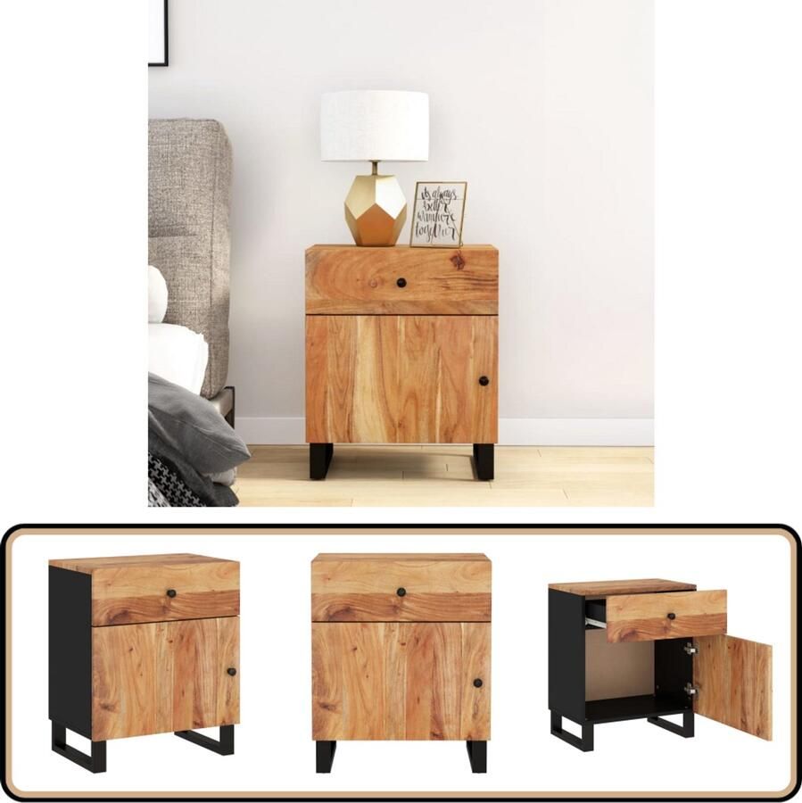 VidaXL Nachtkastje Massief Acaciahout 50x33x60 cm Nachtkastje Industrieel Design Acacia Hout Kastje Bijzettafel