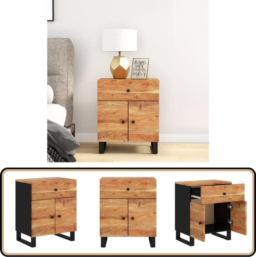 VidaXL Nachtkastje Massief Acaciahout 50x33x60 cm Nachtkastje Industrieel Design Acacia Houten Nachtkastje Industriele Meubels Salontafel