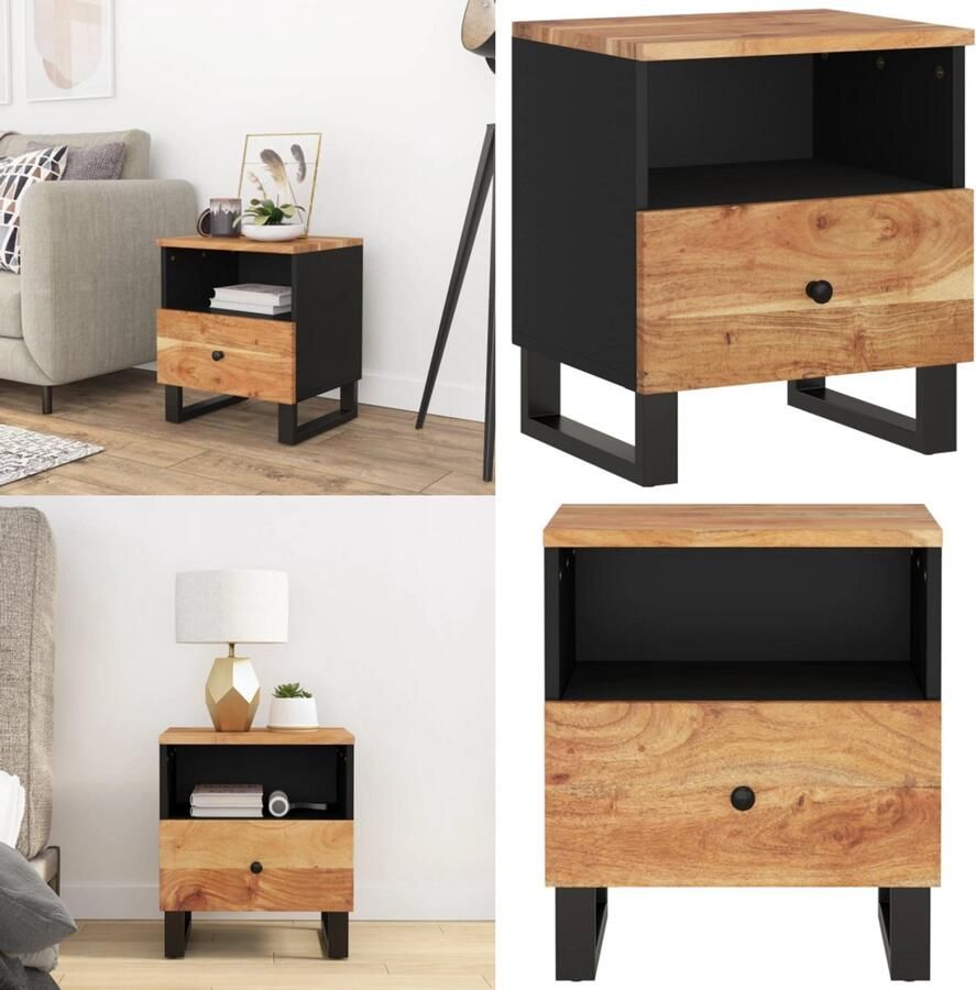 VidaXL Nachtkastje massief acaciahout en bewerkt hout Nachtkastje Nachtkastjes Houten Nachtkastje Houten Nachtkastjes
