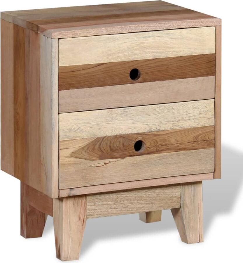 VidaXL Nachtkastje Massief Gerecycled Hout 2 Lades Nachtkastje Vintage Meubels Massief Hout Gerecycled Hout Slaapkamersdecoratie Sidetable Tv Tafel