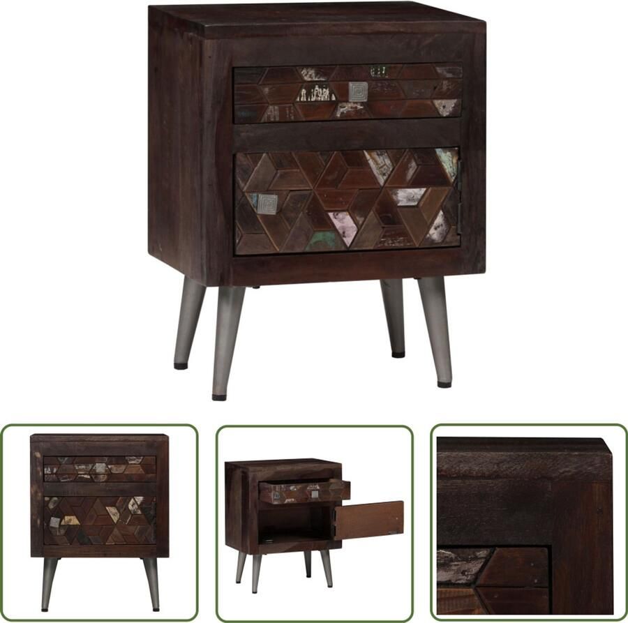 VidaXL Nachtkastje Massief gerecycled hout 40x30x50 cm Nachtkastje Houten Meubilair Vintage Kast Industrieel Design Bergruimte Slaapkamerdecoratie Sidetable Bedside Cabinet