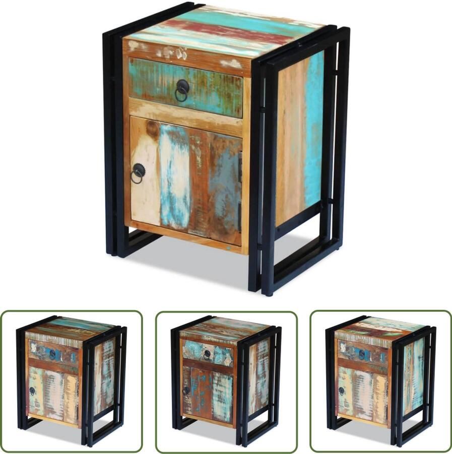 VidaXL Nachtkastje Massief Gerecycled Hout 43x33x51 cm Nachtkastje Vintage Meubels Industriële Woondecoratie Gerecycled Hout Slaapkamer Decoratie Sidetable Tv Stand - Foto 2