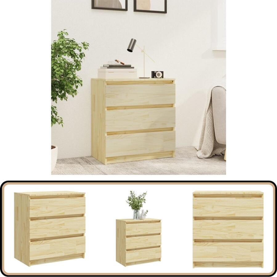 The Living Store Nachtkastje Massief Grenenhout 60x36x64 cm 3 Lades Nachtkastje Massief Hout Grenenhout Slaapkamers Bedroom Furniture - Foto 2