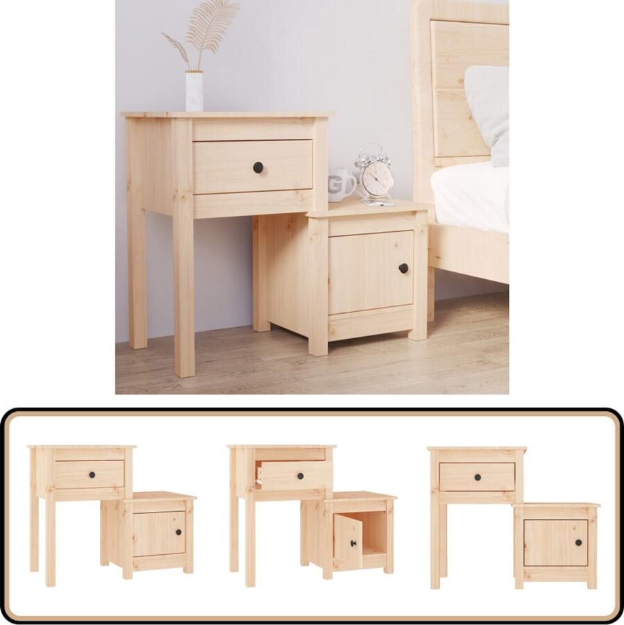 VidaXL Nachtkastje Massief Grenenhout 79 5x38x65 5 cm Nachtkastje Houten Kast Grenenhout Meubel Slaapkamermeubilair Opbergkast