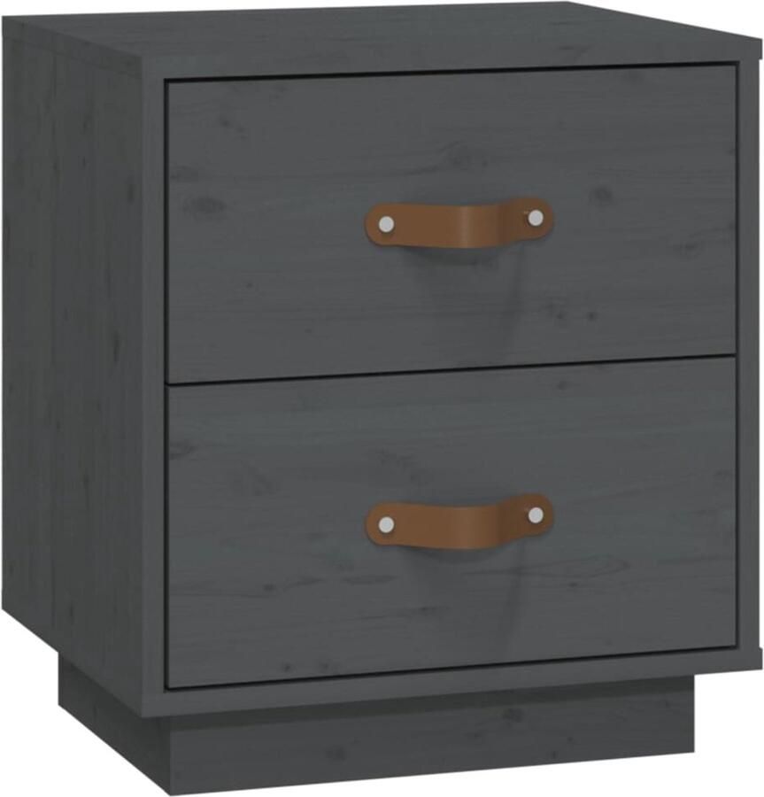 The Living Store Nachtkastje 40x34x45 cm massief grenenhout grijs Nachtkastje Massief Hout Grenenhout Nachtlamp Slaapkamersdecoratie - Foto 2