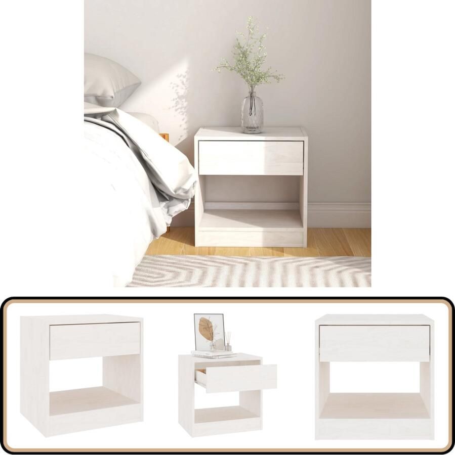 VidaXL Nachtkastje Massief Grenenhout Wit 40x31x40 cm Nachtkastje Rustic Landelijke Stijl Grenenhout Wit Slaapkamer Meubilair Opbergruimte Design Meubel Vintage Look